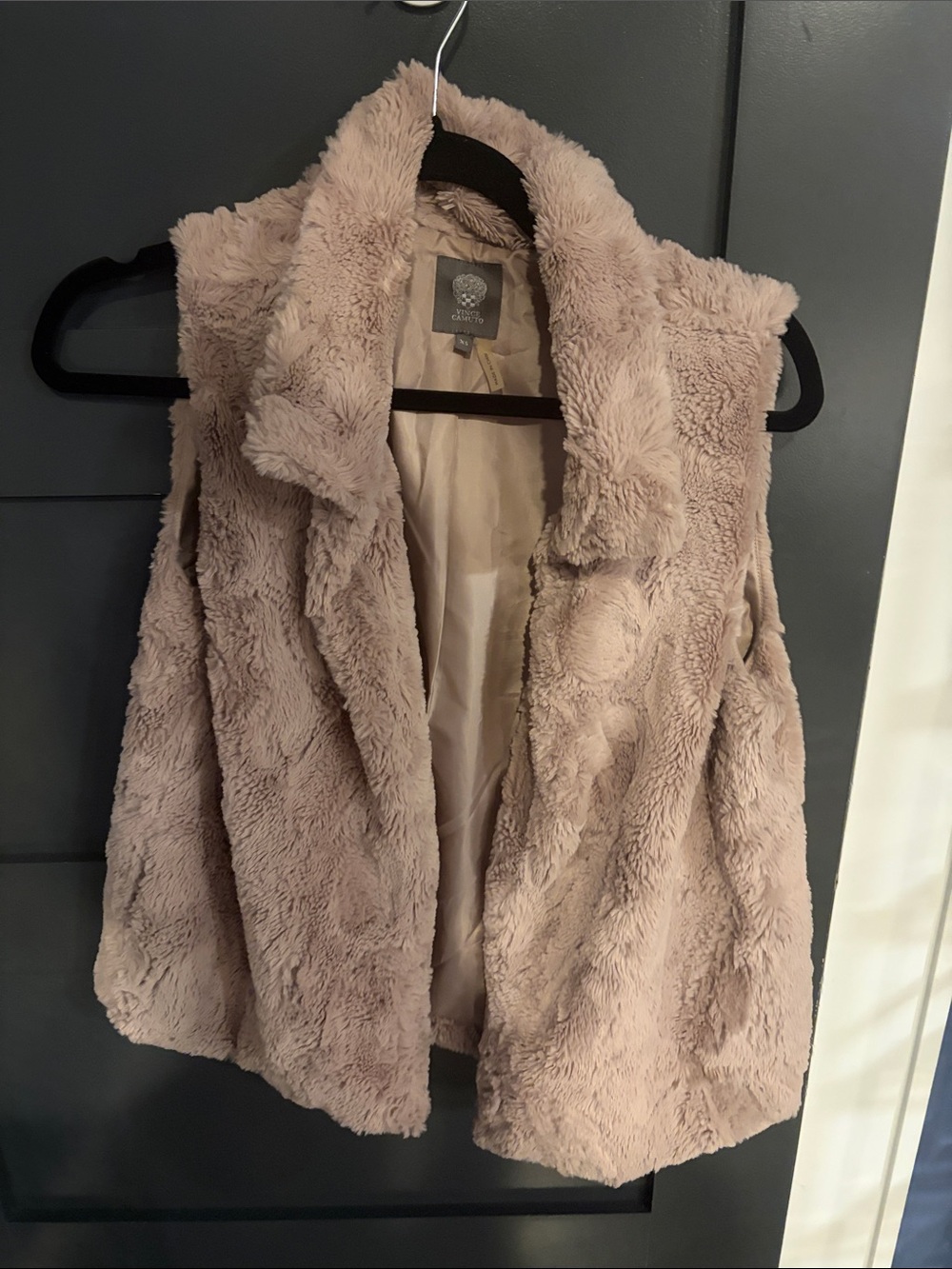 Vince Camuto Plush Faux Fur Sleeveless Vest in Taupe Blush